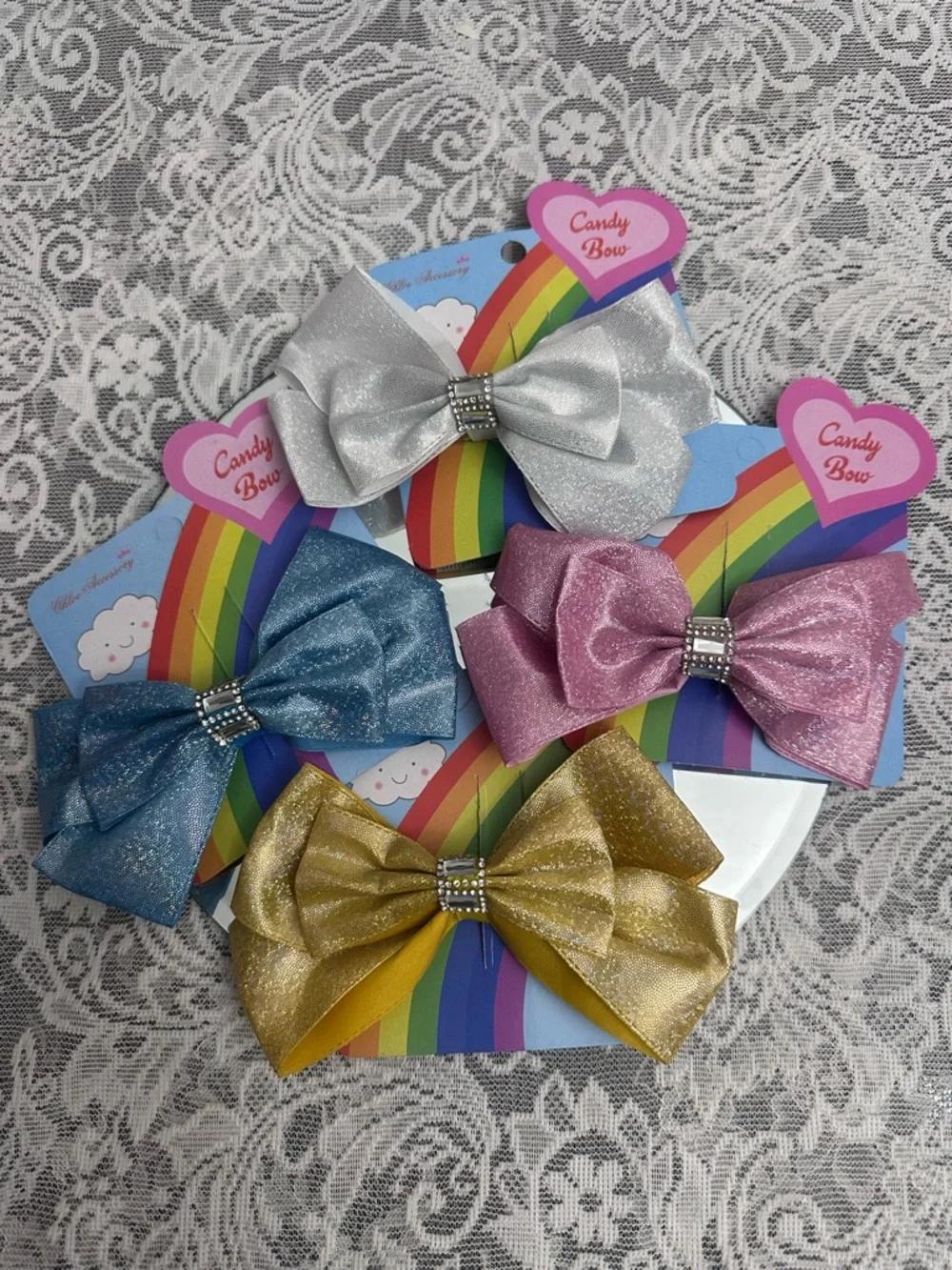 Girls Sparkle Hair Bow Alligator Clips 🎀 4pc Bundle Rhinestone